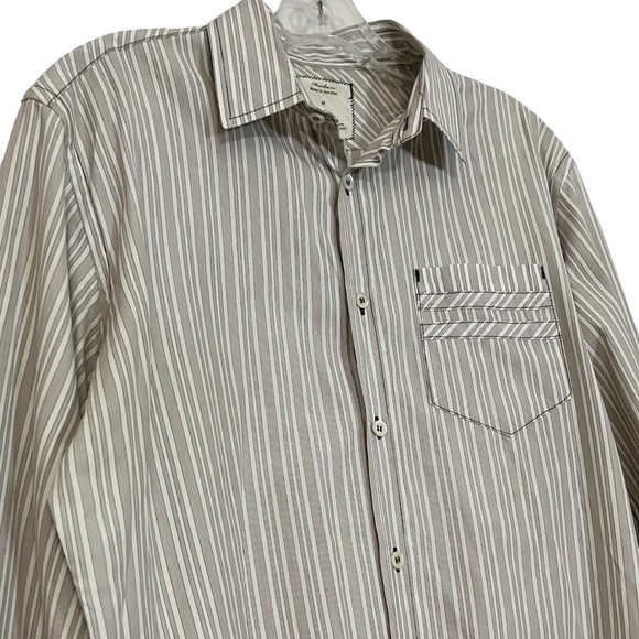 Billy Reid Heirloom Cream and Brown Striped Men’s Button Down Shirt - Picture 2 of 8